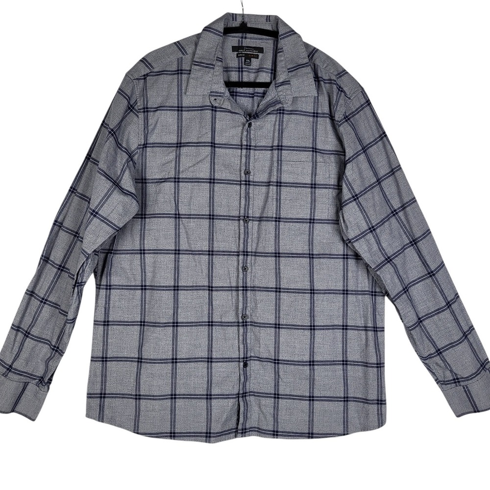 Marc Anthony Luxury Slim Fit Shirt Men's XXL‎ Blue Plaid Long Sleeve Button Up